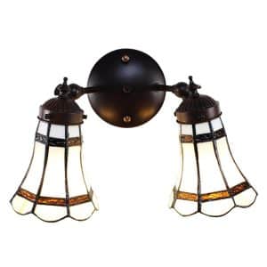 dubbele tiffany wandlamp wit bruin glas metaal muurlamp