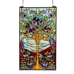 tiffany raamhanger paneel raamdecoratie groen glas boom rechthoek glaskunst